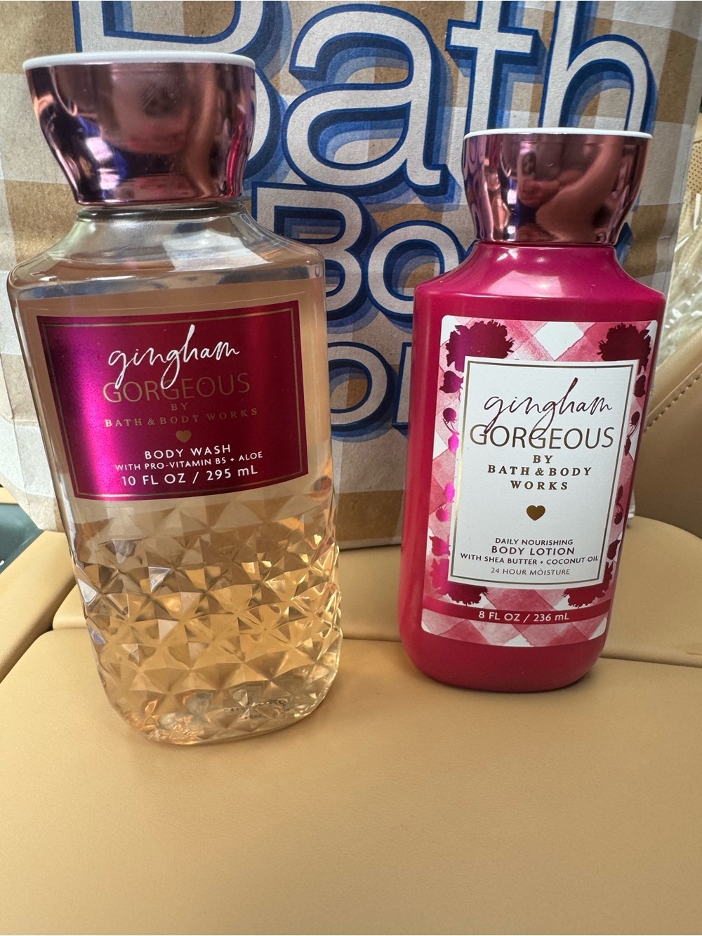BATH & BODY WORKS GINGHAM GORGEOUS BODY WASH & BODY LOTION NEW 2 PIECE SET PINK